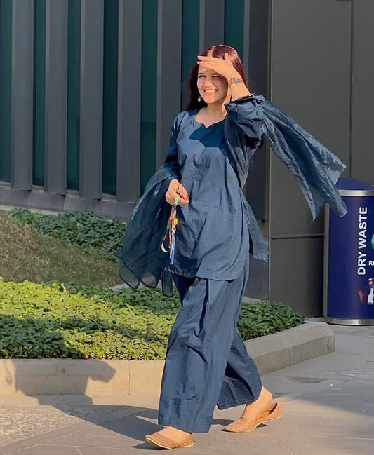 Blue Farshi Suit with Organza Dupatta