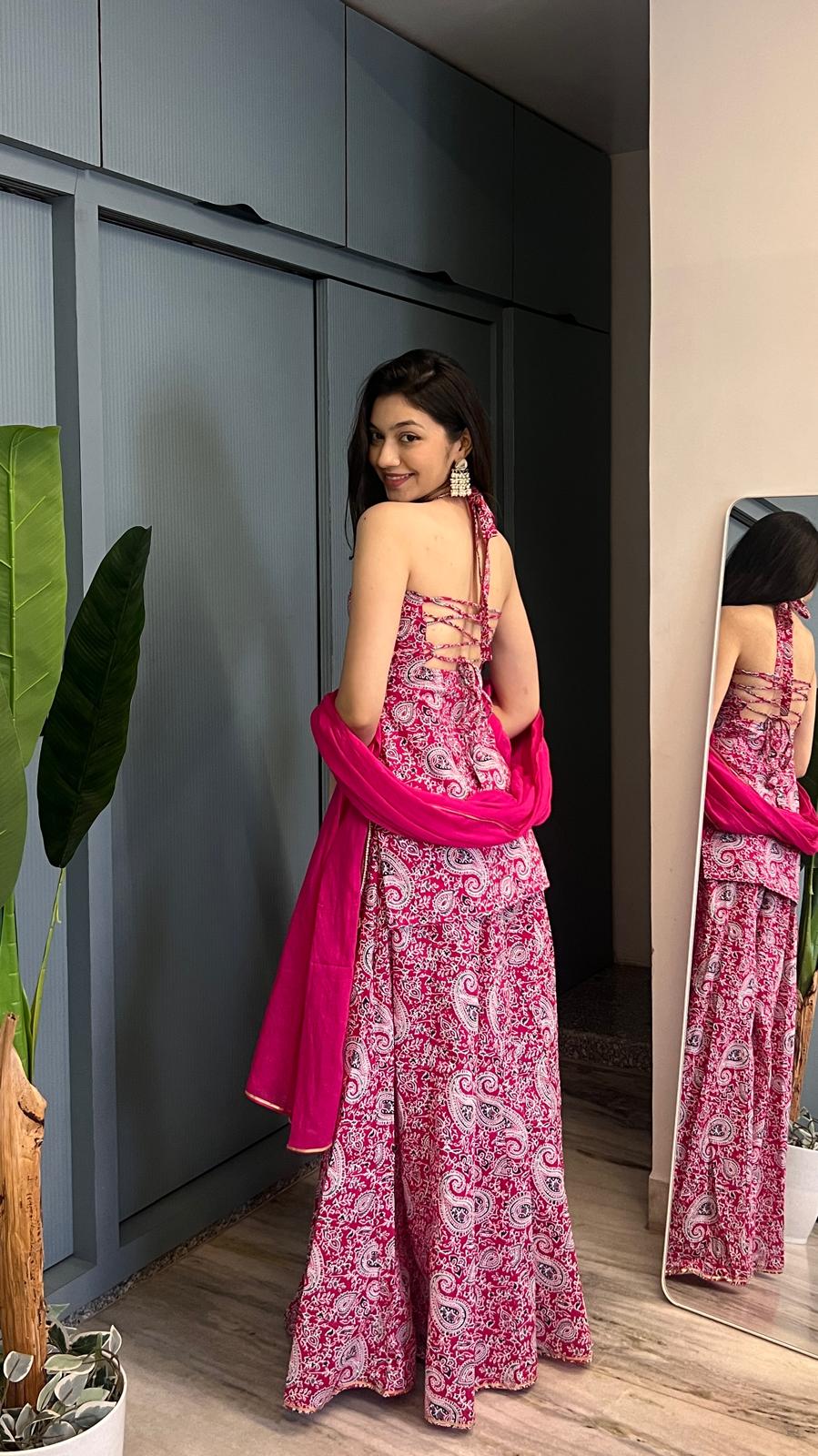 Rani Paisley Halter Backless Sharara Set