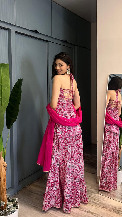 Rani Paisley Halter Backless Sharara Set