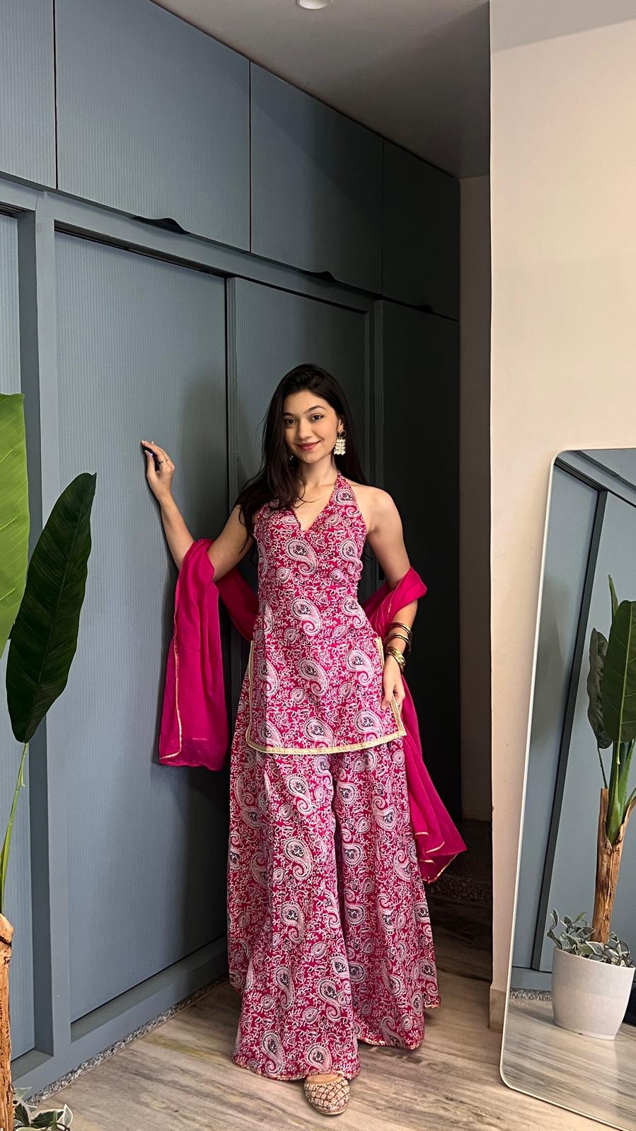 Rani Paisley Halter Backless Sharara Set