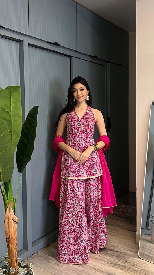 Rani Paisley Halter Backless Sharara Set