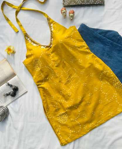 Mustard Yellow Backless Halter Kurti