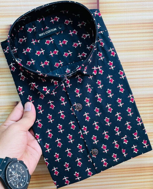 Black Small Floral Short Sleeve Shirt