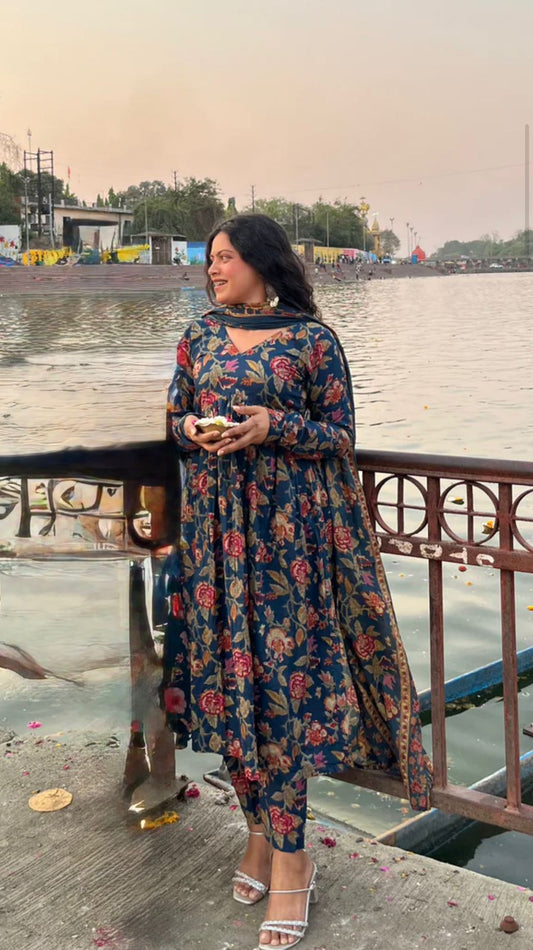 Floral Printed Anarkali Suit Set