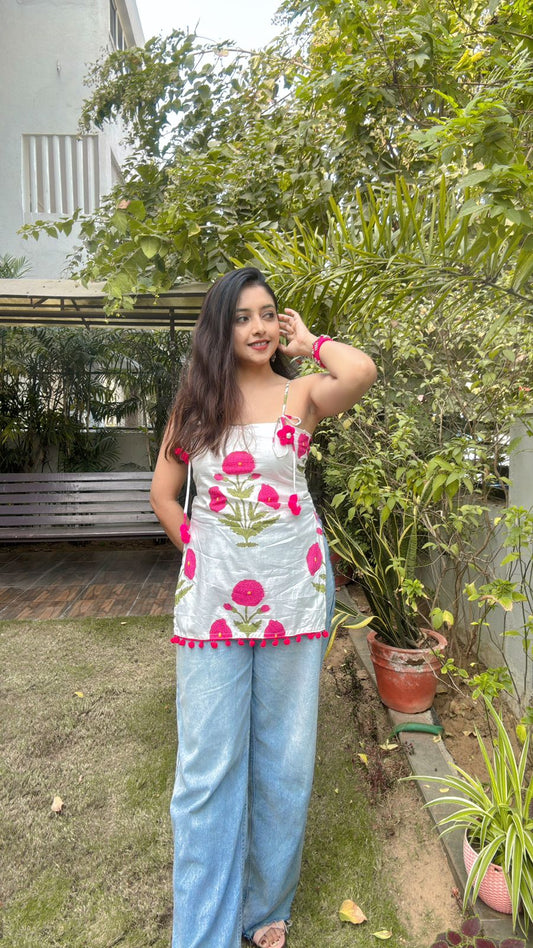 Ivory & Pink  Madhubani Handblock Kurti