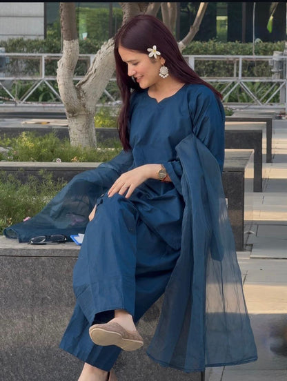 Blue Farshi Suit with Organza Dupatta