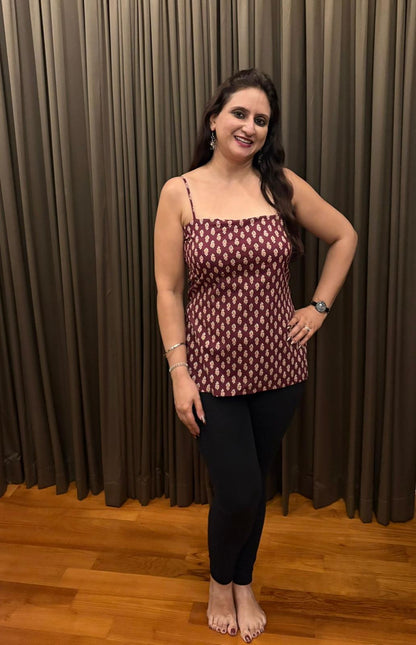 Wine Maroon Spaghetti Strap Backless Kurti