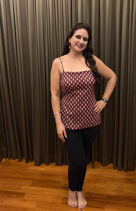 Wine Maroon Spaghetti Strap Backless Kurti