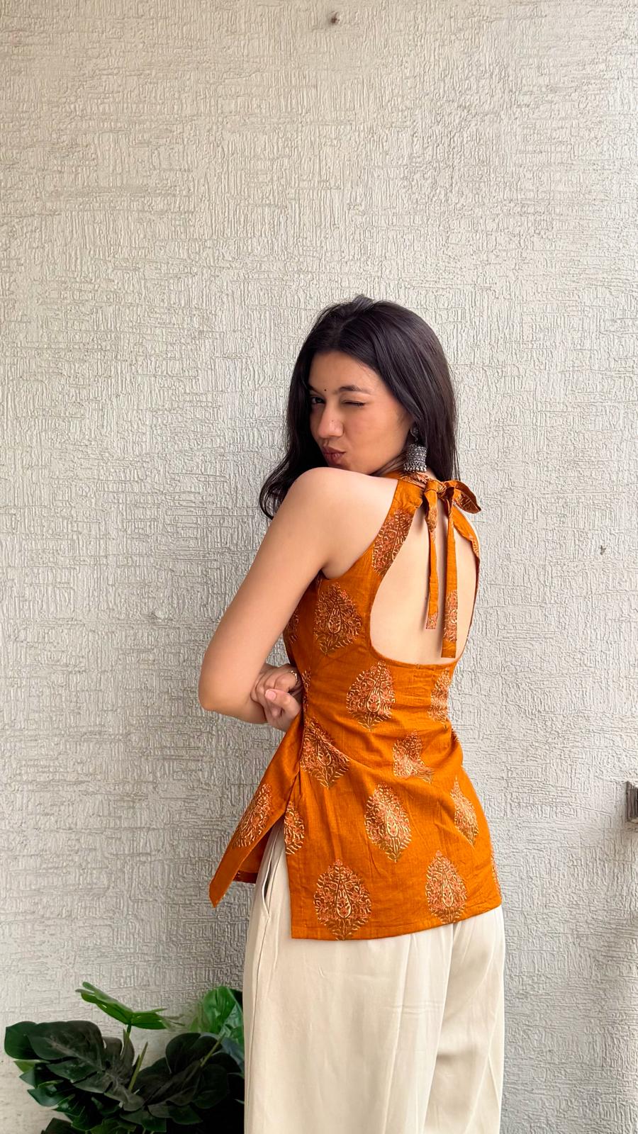 Zahra Sunset Orange Backless Kurti