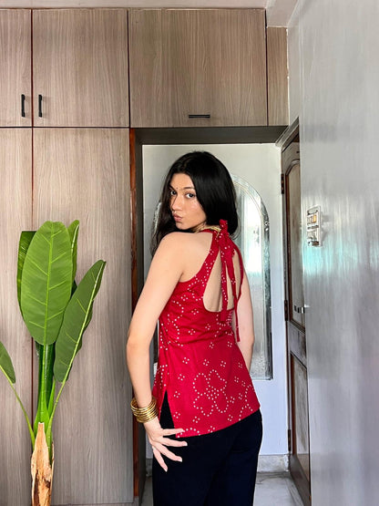 Zahra Cherry Red Backless Kurti