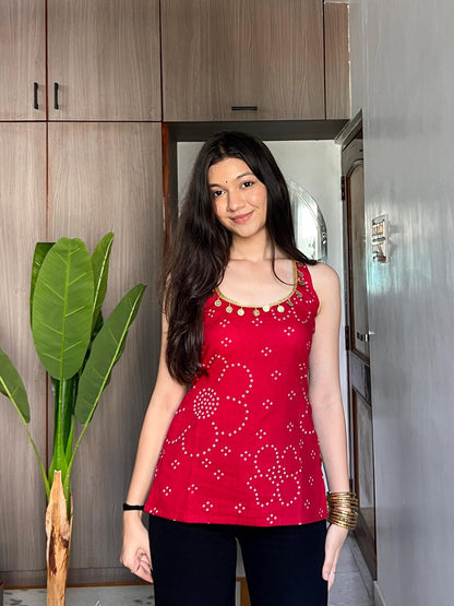 Zahra Cherry Red Backless Kurti