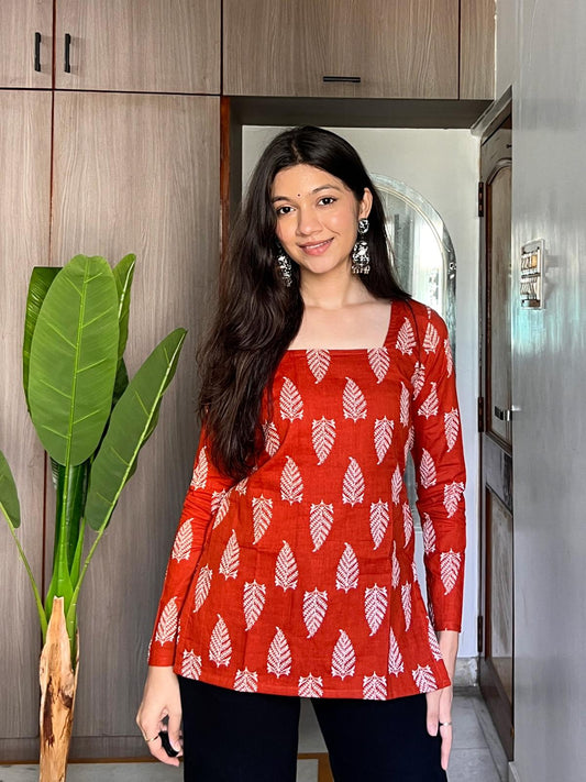 Orange Leaf Long Sleeve Kurti