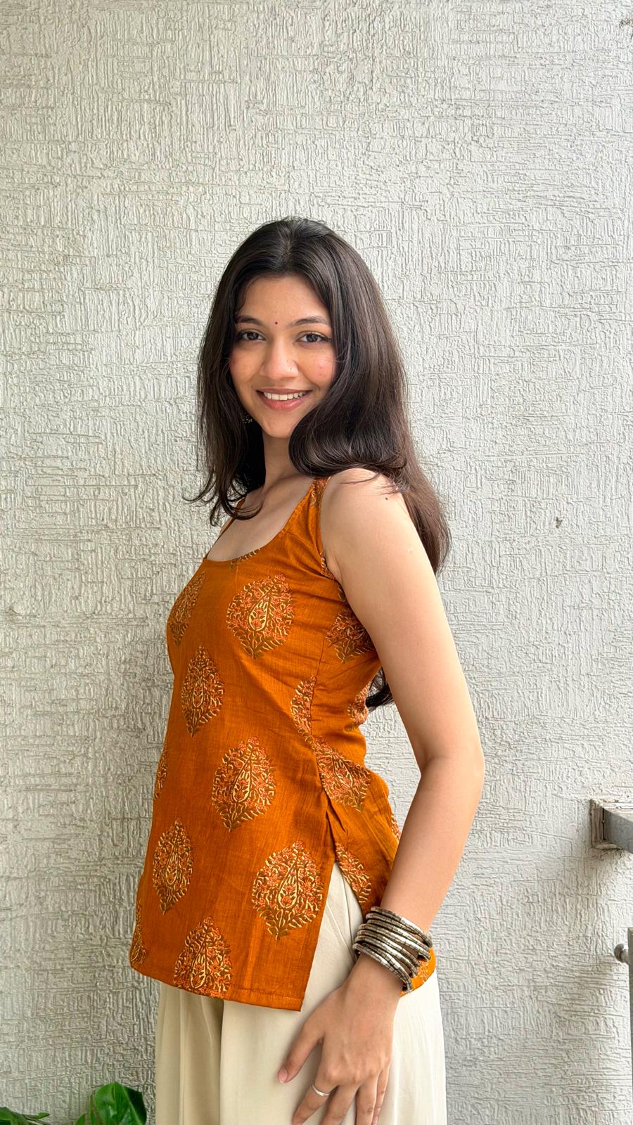 Zahra Sunset Orange Backless Kurti