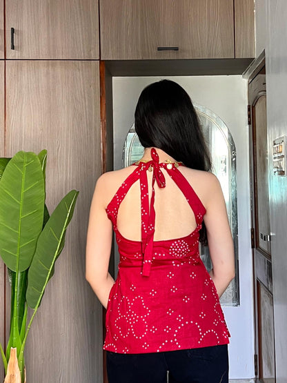 Zahra Cherry Red Backless Kurti