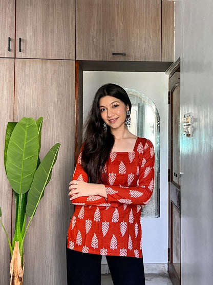 Orange Leaf Long Sleeve Kurti