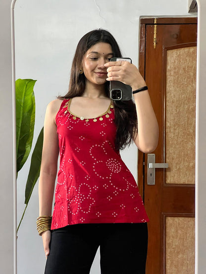 Zahra Cherry Red Backless Kurti