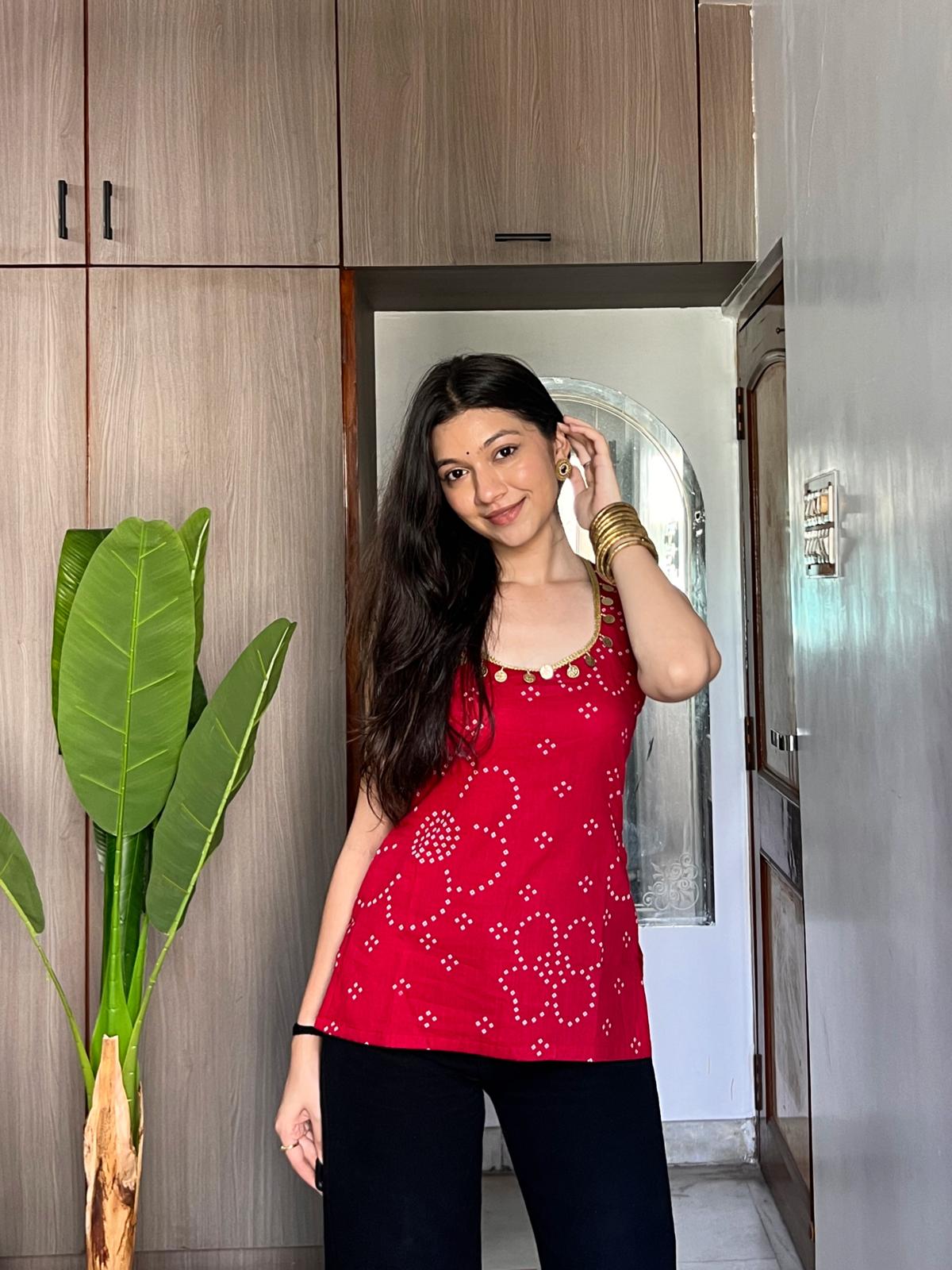 Zahra Cherry Red Backless Kurti