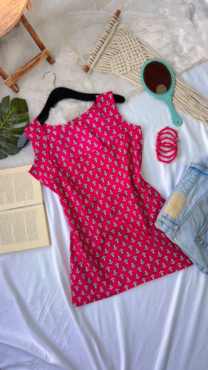 Meher Pink Block Print Kurti Top