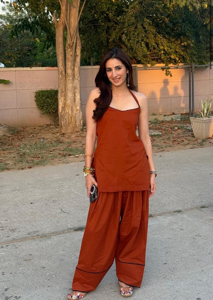 Terracotta Kaajal Halter Farshi Set (2-Piece)