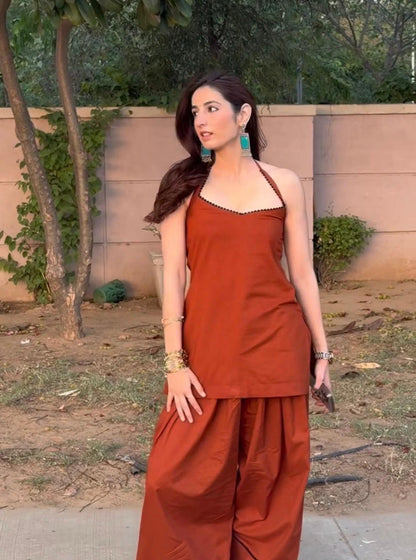 Terracotta Kaajal Halter Farshi Set (2-Piece)