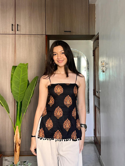 Black with Orange Afsana Backless Kurti ✨