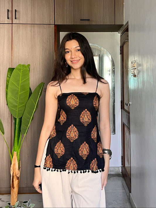 Black with Orange Afsana Backless Kurti ✨