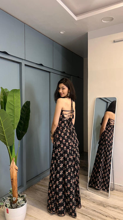 Black Gulab Halter Backless Sharara Set