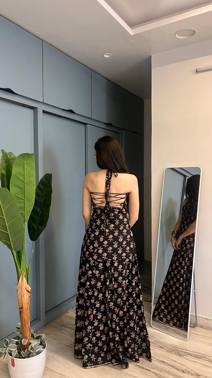 Black Gulab Halter Backless Sharara Set