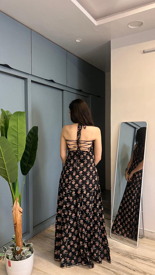 Black Gulab Halter Backless Sharara Set