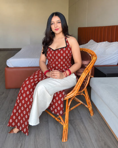 Ayla Maroon Halter Long Kurti