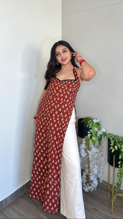 Ayla Maroon Halter Long Kurti
