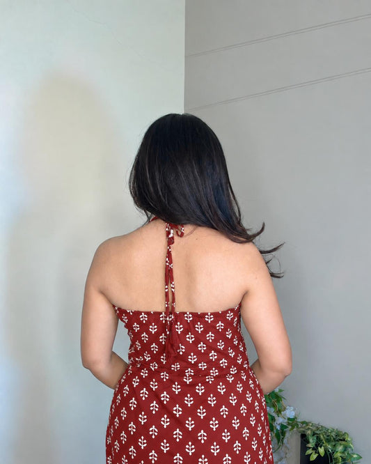Ayla Maroon Halter Long Kurti
