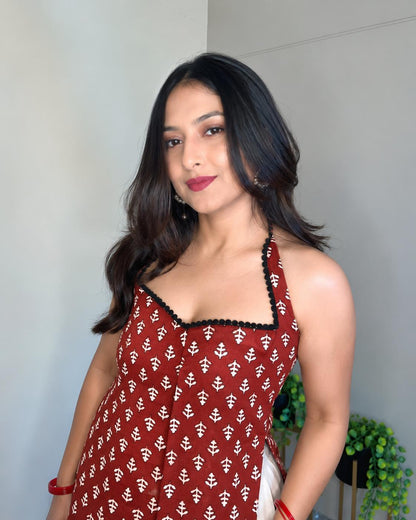 Ayla Maroon Halter Long Kurti