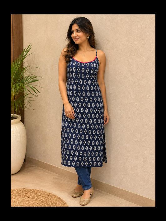 Indigo Crisscross Back Long Kurti