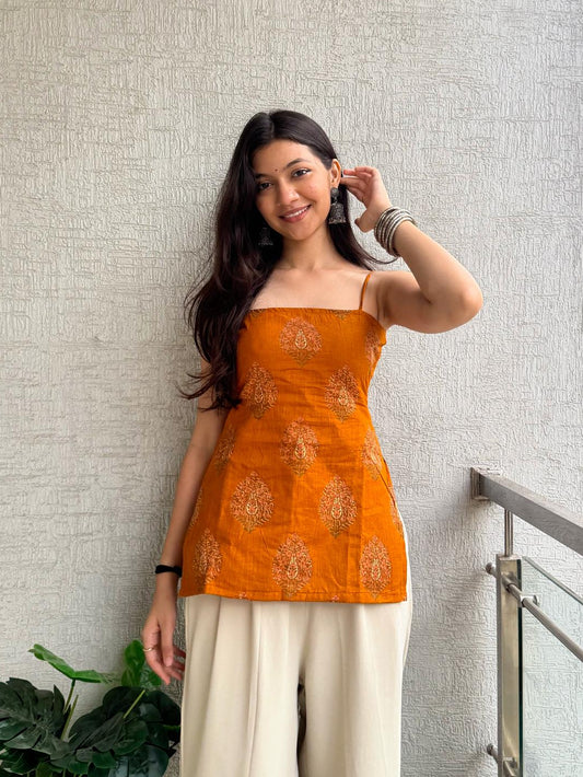Sunset Orange Backless Kurti