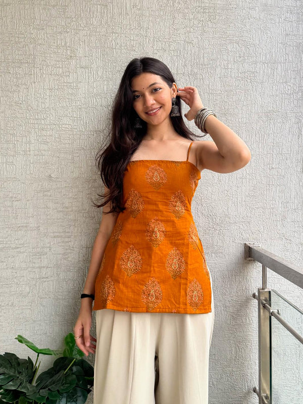 Sunset Orange Backless Kurti