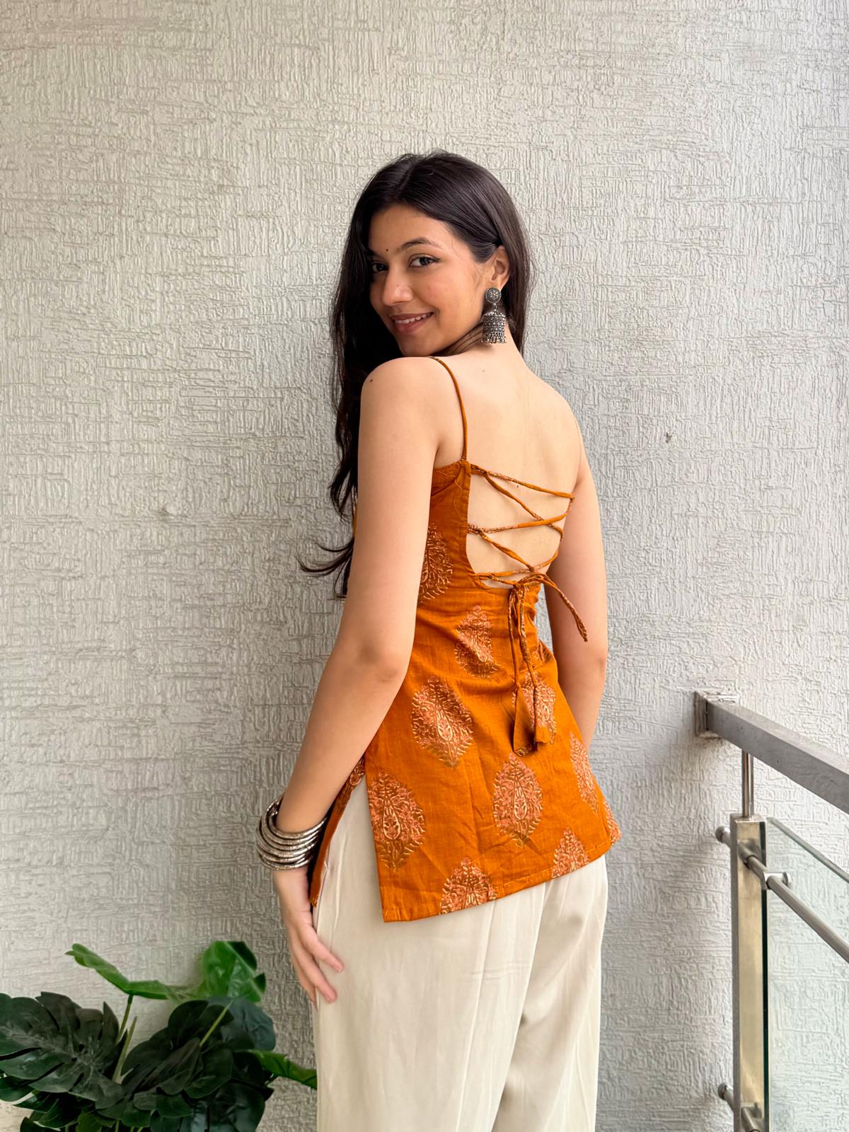 Sunset Orange Backless Kurti