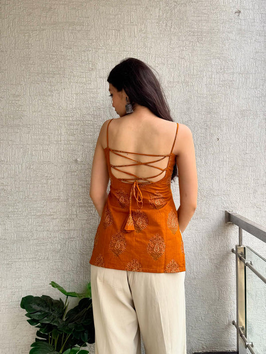 Sunset Orange Backless Kurti