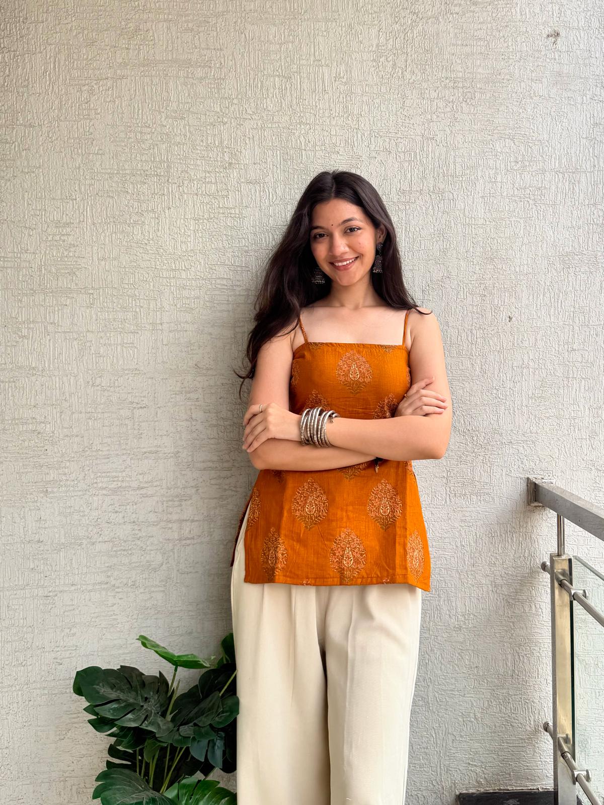 Sunset Orange Backless Kurti