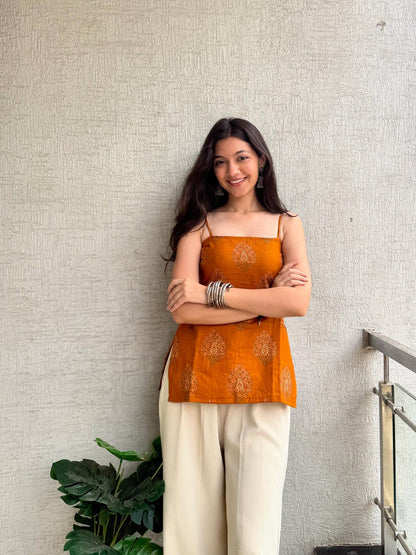 Sunset Orange Backless Kurti