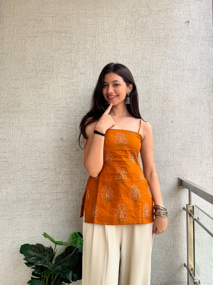 Sunset Orange Backless Kurti