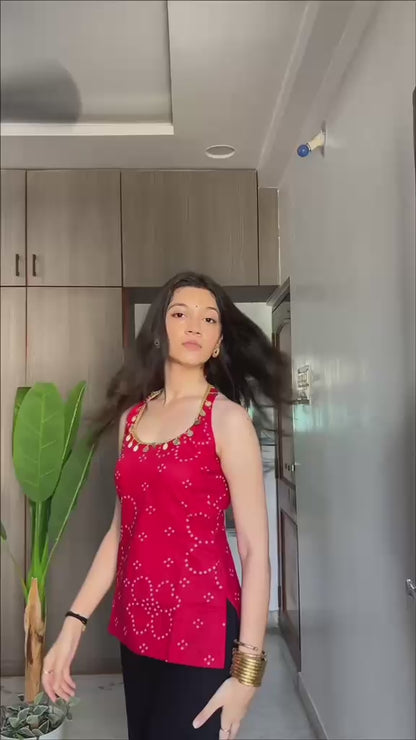 Zahra Cherry Red Backless Kurti