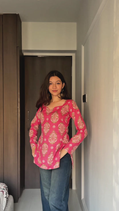Rosé Long Sleeve Backless Kurti 🌸