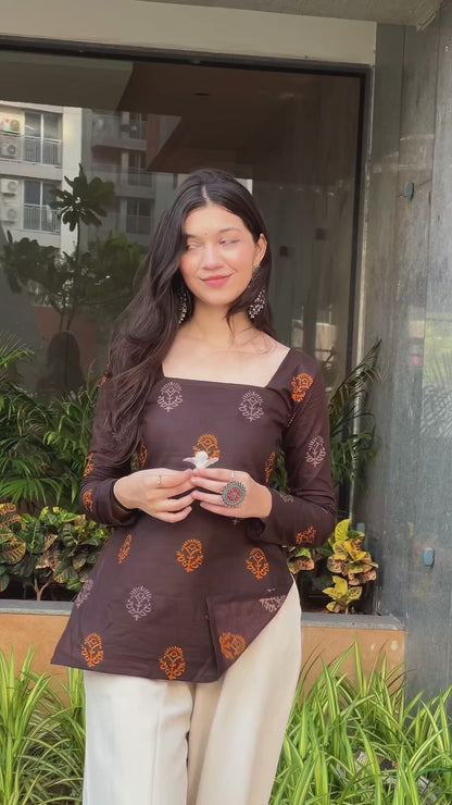 Espresso Bloom Kurti - Long Sleeves
